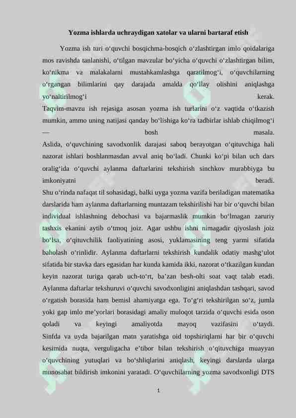 Yozma ishlarda uchraydigan xatolar va ularni bartaraf etish