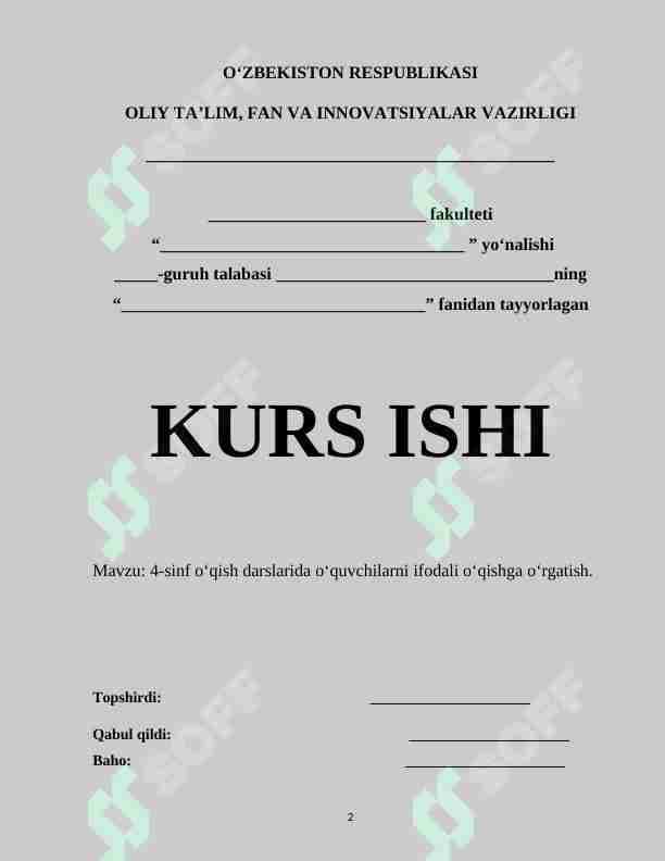 4-sinf oʻqish darslarida oʻquvchilarni ifodali oʻqishga oʻrgatish.