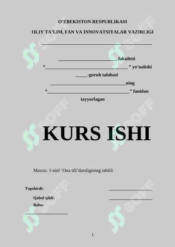 1-sinf ‘Ona tili’darsligining tahlili