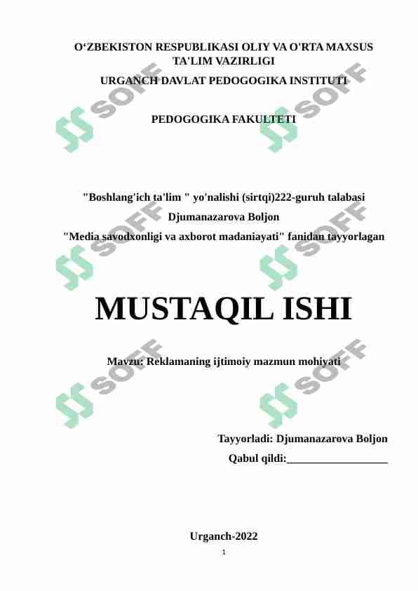 Reklamaning ijtimoiy mazmun mohiyati