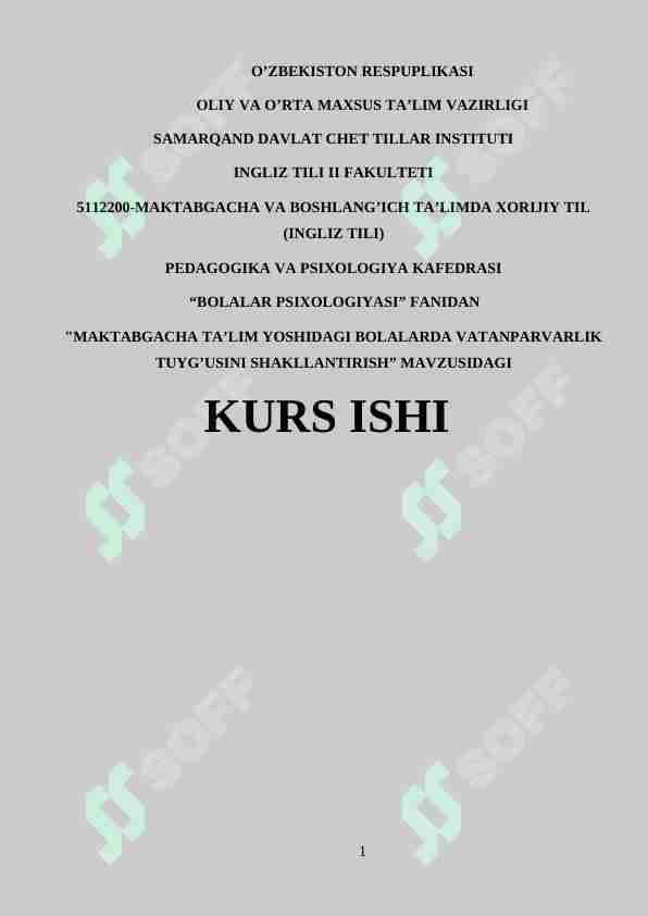 MAKTABGACHA TA’LIM YOSHIDAGI BOLALARDA VATANPARVARLIK TUYG’USINI SHAKLLANTIRISH