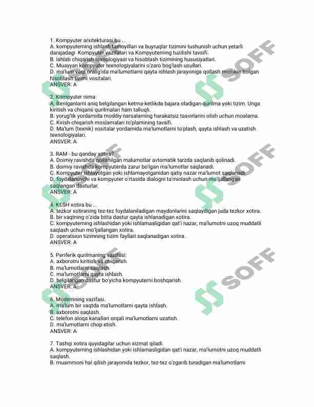 internet, dasturlash, tarmoq administratorligi test javoblari
