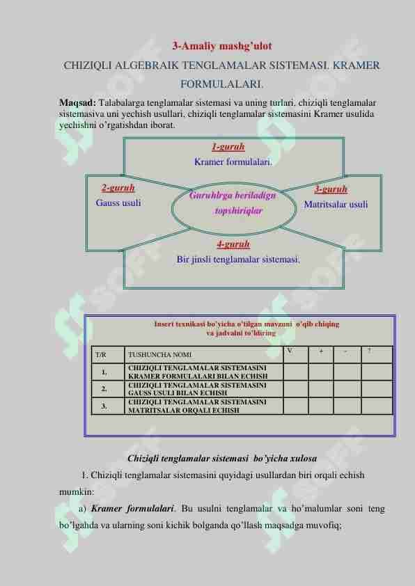 Chiziqli tenglamalar sistemasini Kramer usuli