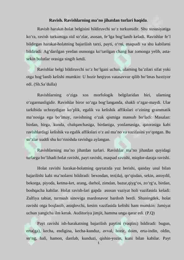 Ravish. Ravishlarning ma’no jihatdan turlari haqida