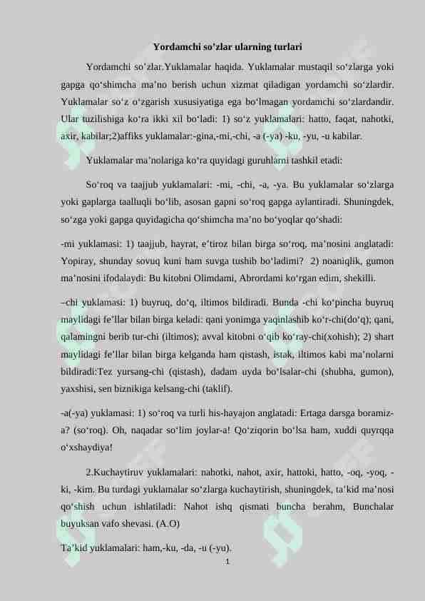 Yordamchi so’zlar ularning turlari