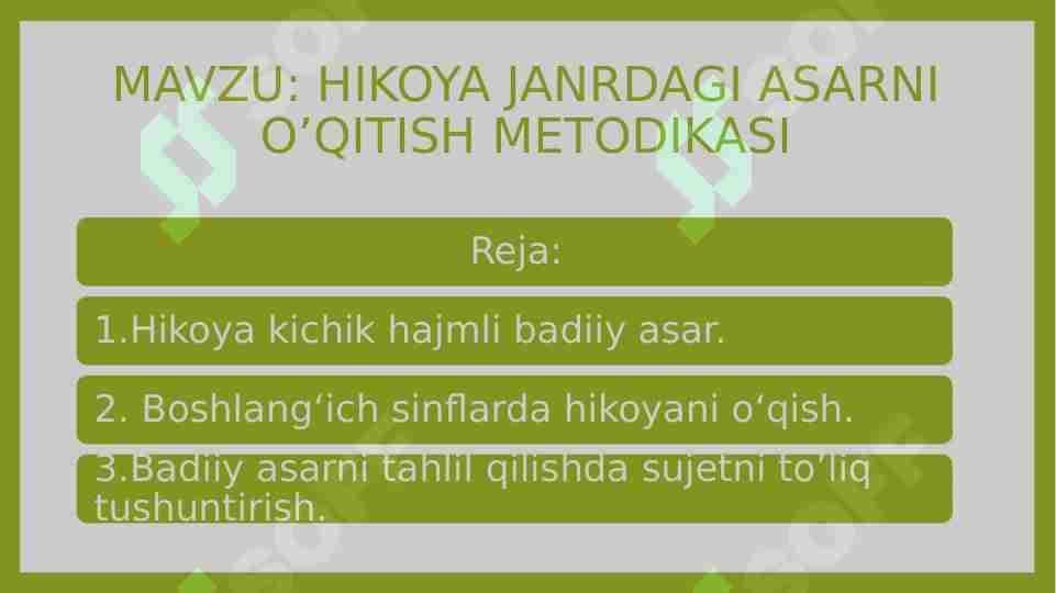 HIKOYA JANRDAGI ASARNI O’QITISH METODIKASI