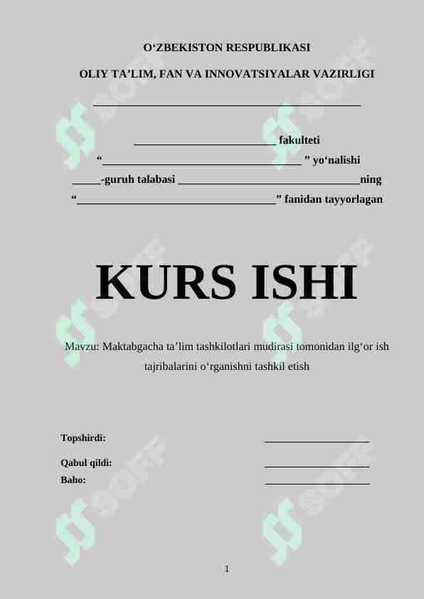 Maktabgacha ta’lim tashkilotlari mudirasi tomonidan ilg‘or ish tajribalarini o‘rganishni tashkil etish