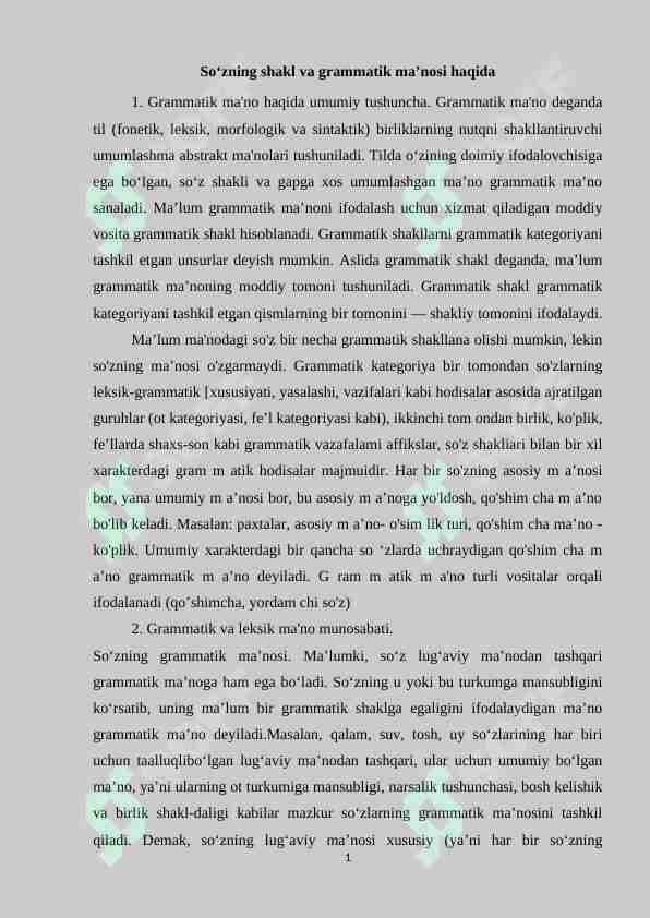 So‘zning shakl va grammatik ma’nosi haqida