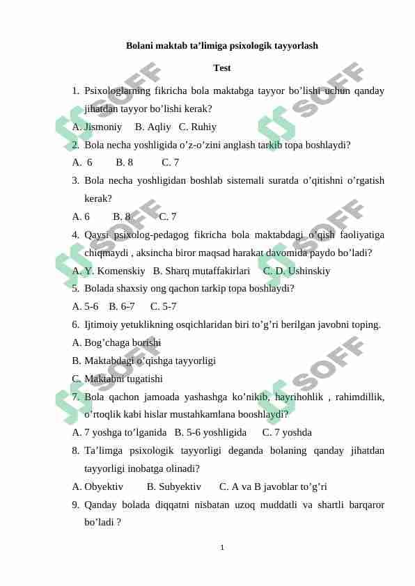 Bolani maktab ta’limiga psixologik tayyorlash