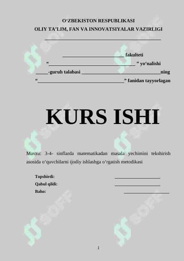 3-4- sinflarda matematikadan masala yechimini tekshirish asosida o‘quvchilarni ijodiy ishlashga o‘rgatish metodikasi