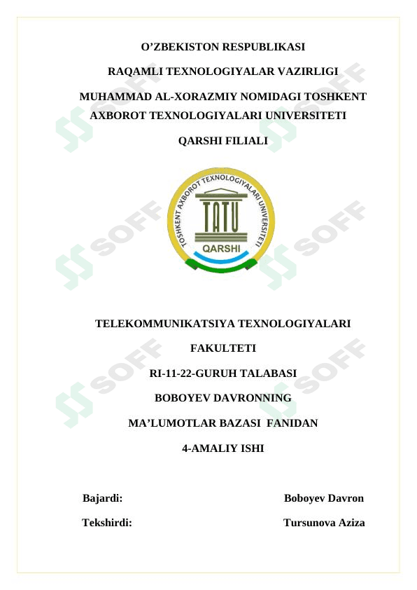 Maʼlumotlar bazasi fanidan amaliy ish