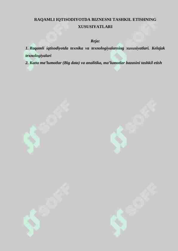 RAQAMLI IQTISODIYOTDA BIZNESNI TASHKIL ETISHNING XUSUSIYATLARI
