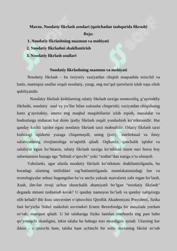 Noodatiy fikrlash asoslari (qutichadan tashqarida fikrash)