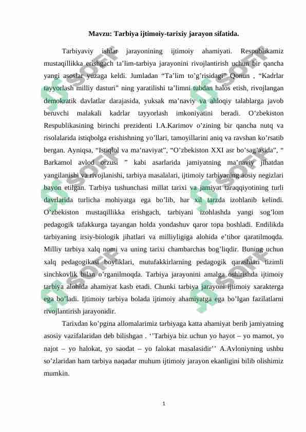 Tarbiya ijtimoiy-tarixiy jarayon sifatida.