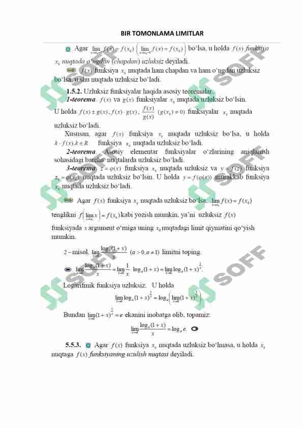 BIR TOMONLAMA LIMITLAR