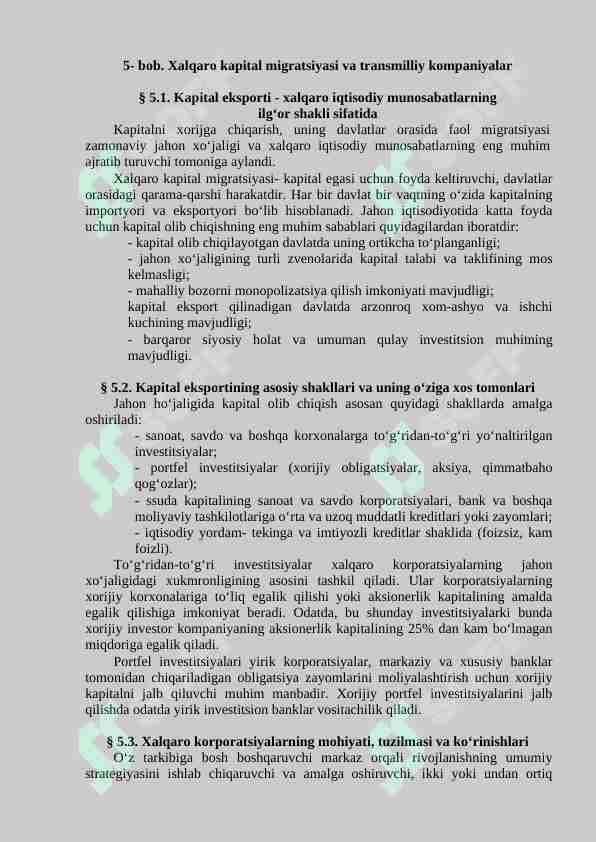 Xalqaro kapital migratsiyasi va transmilliy kompaniyalar
