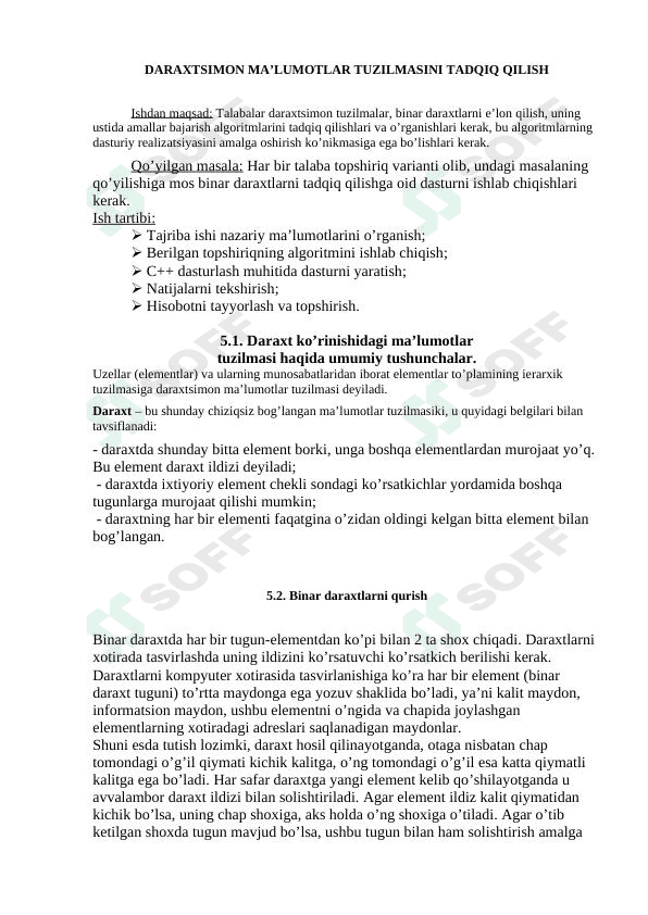 DARAXTSIMON MA’LUMOTLAR TUZILMASINI TADQIQ QILISH
