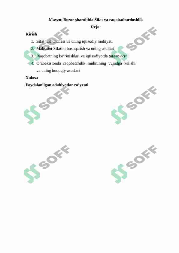 Bozor sharoitida Sifat va raqobatbardoshlik