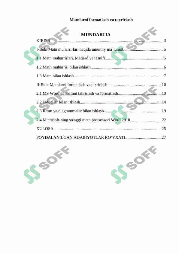 Matnlarni formatlash va taxrirlash