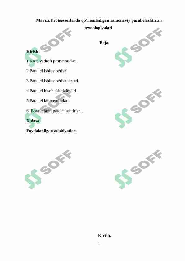 Protsessorlarda qo'llaniladigan zamonaviy parallelashtirish texnologiyalari.