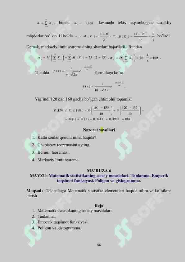 Matematik statistika; tanlanma, empirik taqsimot,poligon va gistogramma