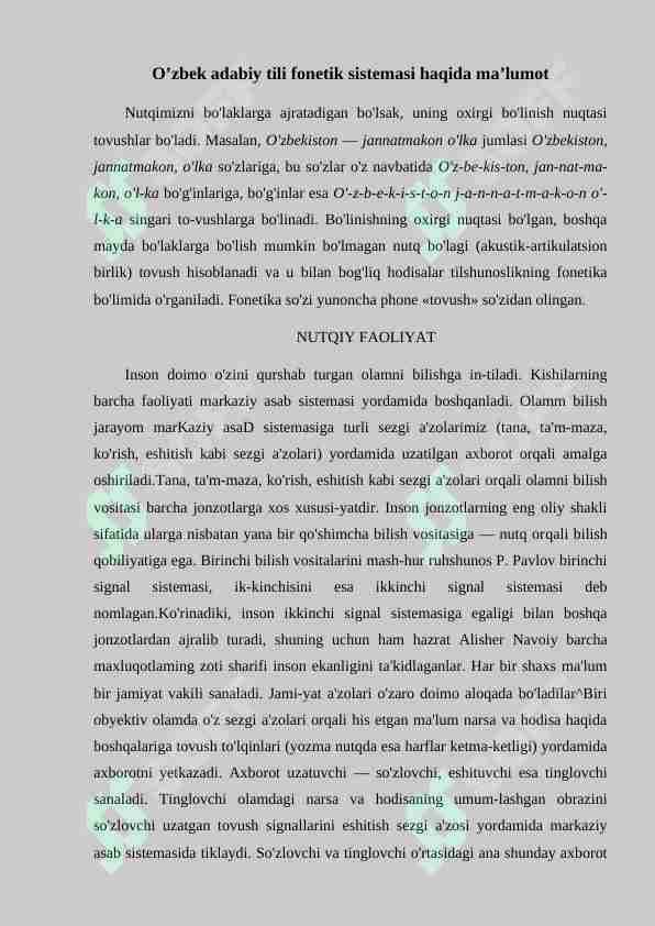 O’zbek adabiy tili fonetik sistemasi haqida ma’lumot