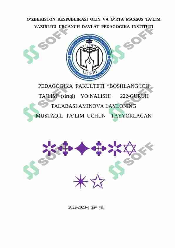 Boshlang‘ich sinflarda matematika o‘qitish umumiy metodikasi