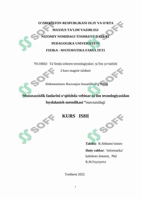 Mutaxassislik fanlarini o‘qitishda vebinar ta'lim texnologiyasidan foydalanish metodikasi