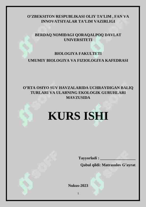 O’RTA OSIYO SUV HAVZALARIDA UCHRAYDIGAN BALIQ TURLARI VA ULARNING EKOLOGIK GURUHLARI