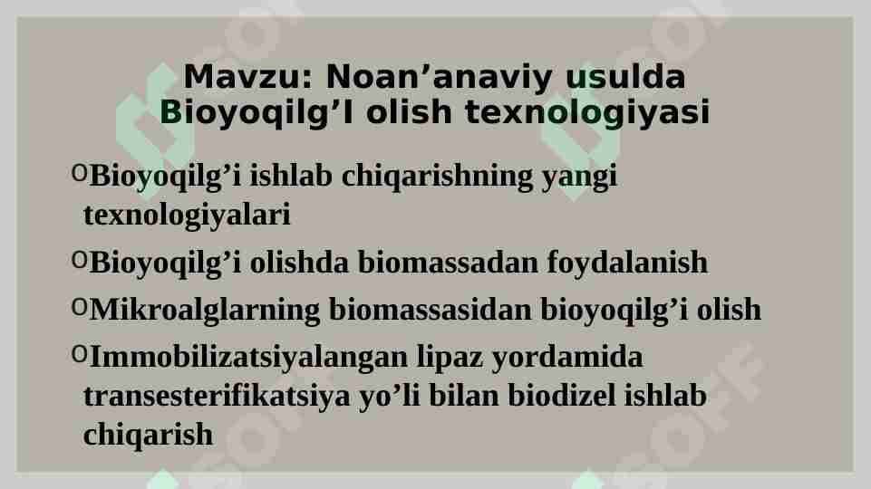Noan’anaviy usulda Bioyoqilg’I olish texnologiyasi
