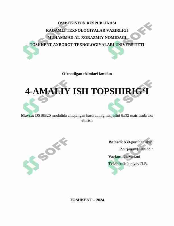 DS18B20 termo sensori va 8x32 matrtsali led displey orqali Termo datchik