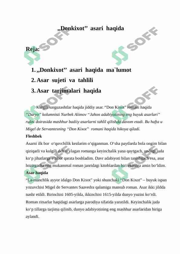 ,,Donkixot’’  asari  haqida