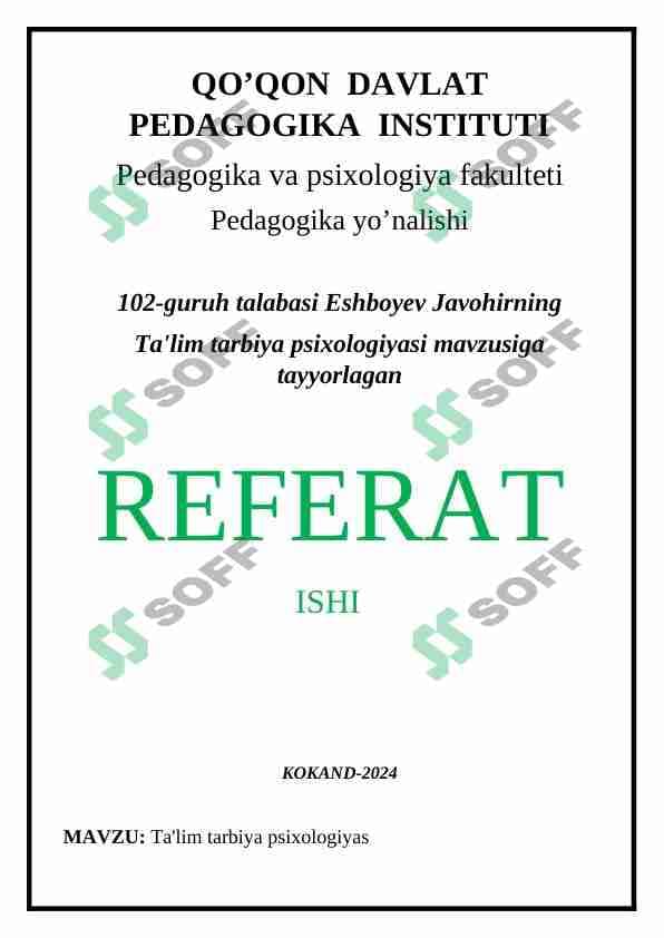 Ta'lim-tarbiya psixologiyasi