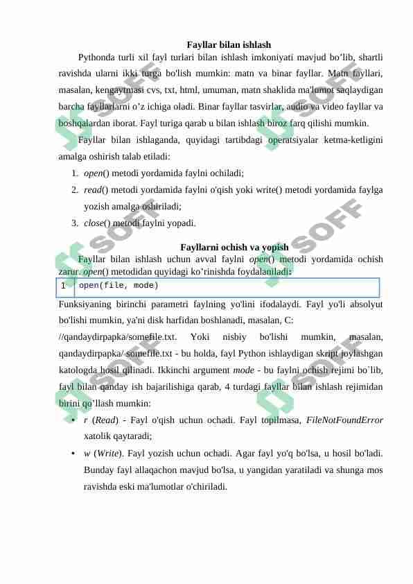 Phytonda fayllar bilan ishlash