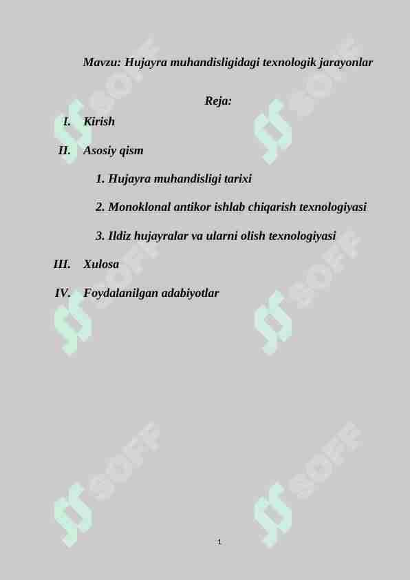 Hujayra muhandisligidagi texnologik jarayonlar