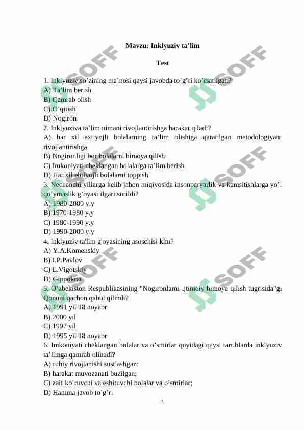 inklyuziv ta'lim test