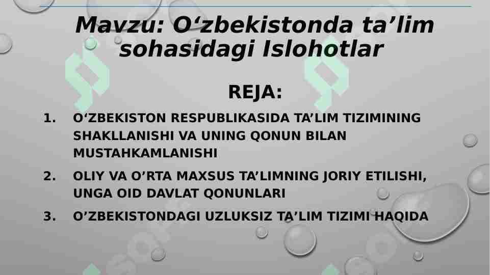 Oʻzbekistonda taʼlim sohasidagi Islohotlar