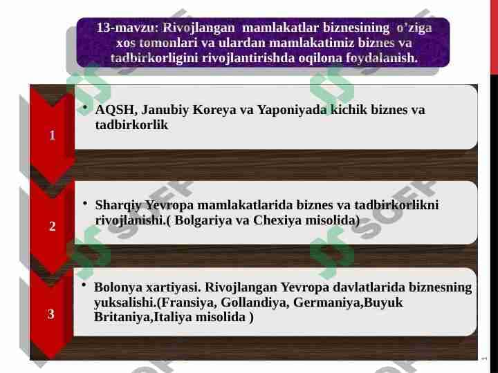 RIVOJLANGAN MAMLAKATLAR BIZNESINING O'ZIGA XOS TOMONLARI VA ULARDAN MAMLAKATIMIZ BIZNES VA TADBIRKORLIGINI RIVOJLANTIRISHDA OQILONA FOYDALANISH