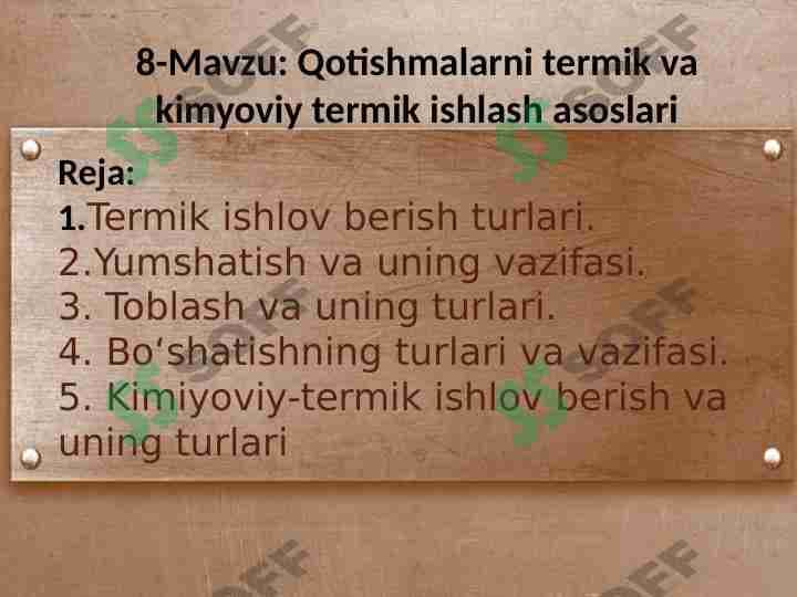Qotishmalarni termik va kimyoviy termik ishlash asoslari