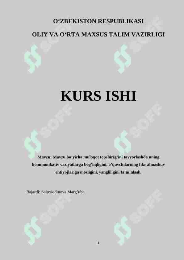 Mavzu bo’yicha muloqot topshirig’ini tayyorlashda uning kommunikativ vaziyatlarga bog’liqligini, o’quvchilarning fikr almashuv ehtiyojlariga mosligini, yangliligini ta’minlash.