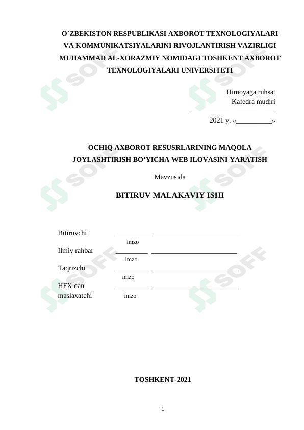 Ochiq axborot resusrlarining maqola joylashtirish bo’yicha web ilovasini yaratish