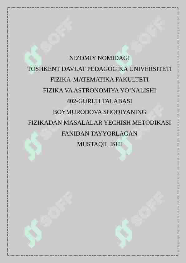 fizika masalalar yechish misollar