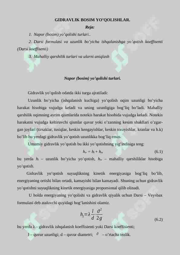 Gidrаvlik bоsim yo’qоlishlаr