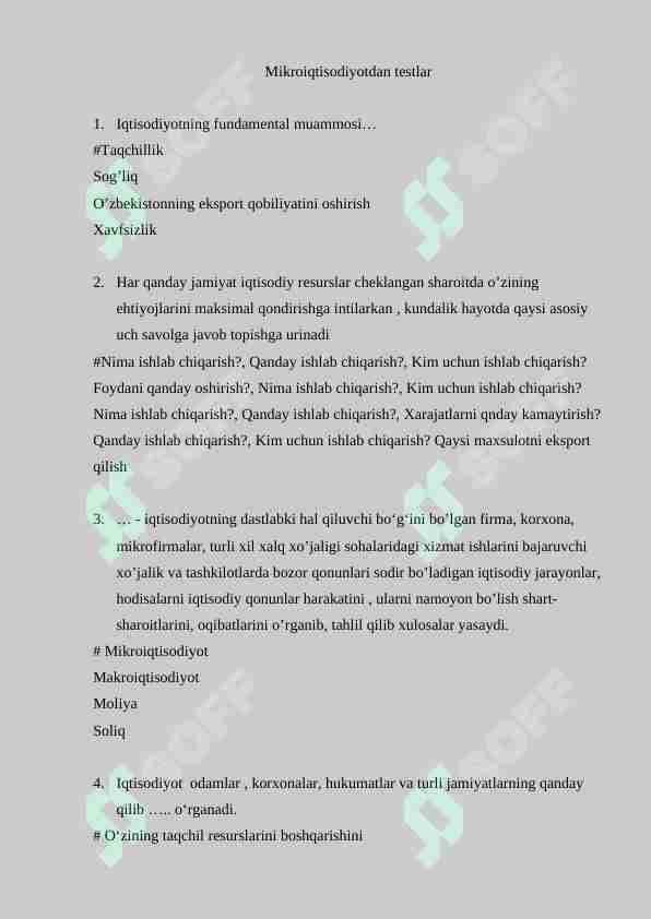 makroiqtisodiyot 100 talik test javoblari bilan