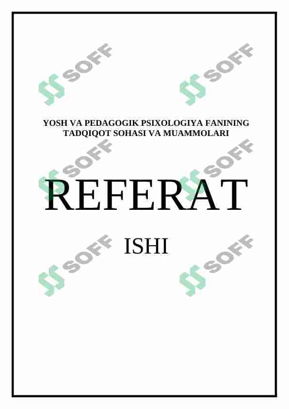 YOSH VA PEDAGOGIK PSIXOLOGIYA FANINING TADQIQOT SOHASI VA MUAMMOLARI (referat)
