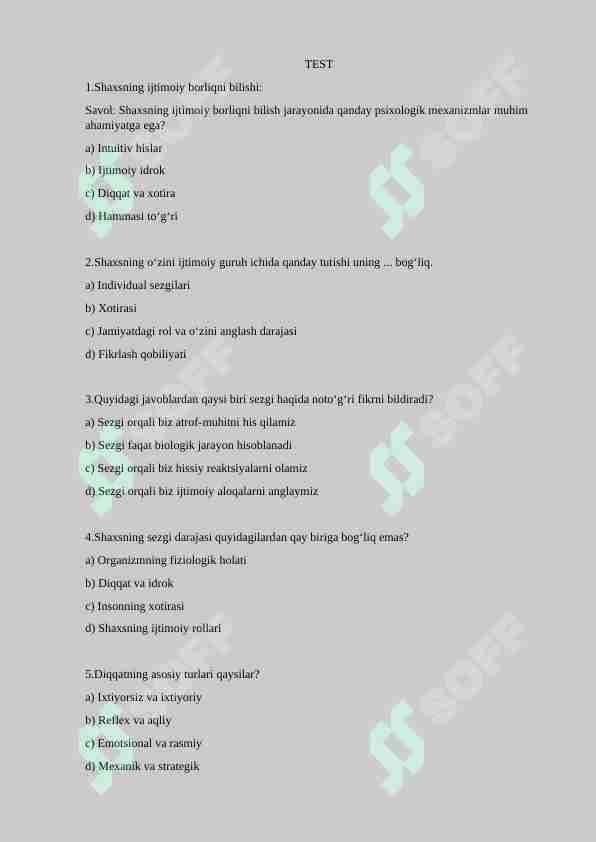Psixologiyadan test
