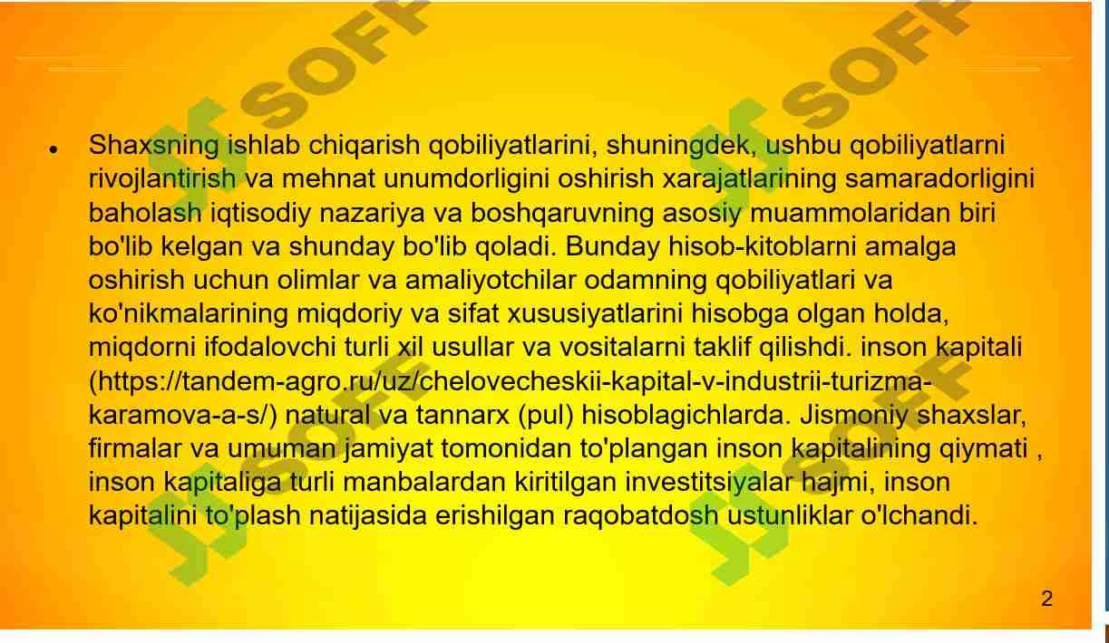 Inson kapitalidan foydalanish samaradorligini o’Ichash va baholash uslublari.