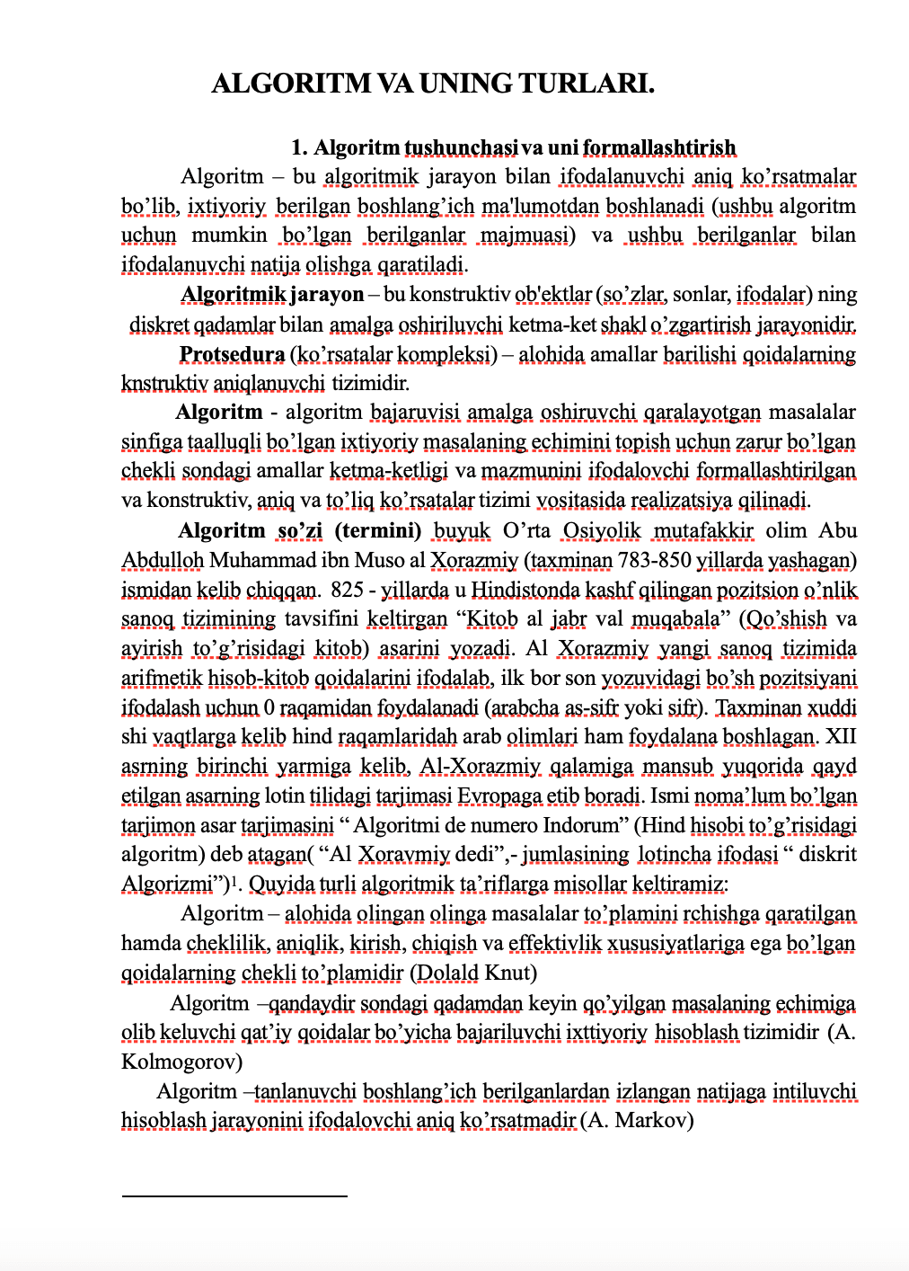 Algoritm va uning turlari