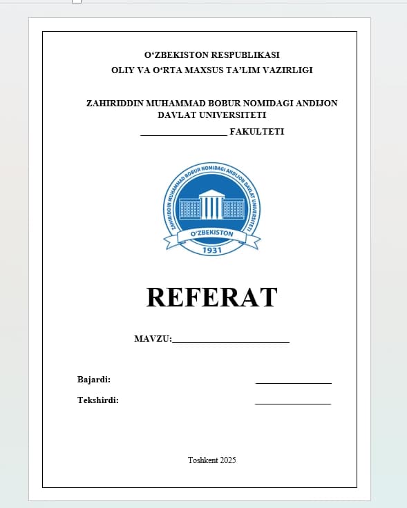 Referat Shablon: Andijon Davlat Universiteti logosi bilan