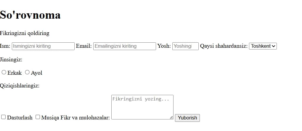Built a survey form